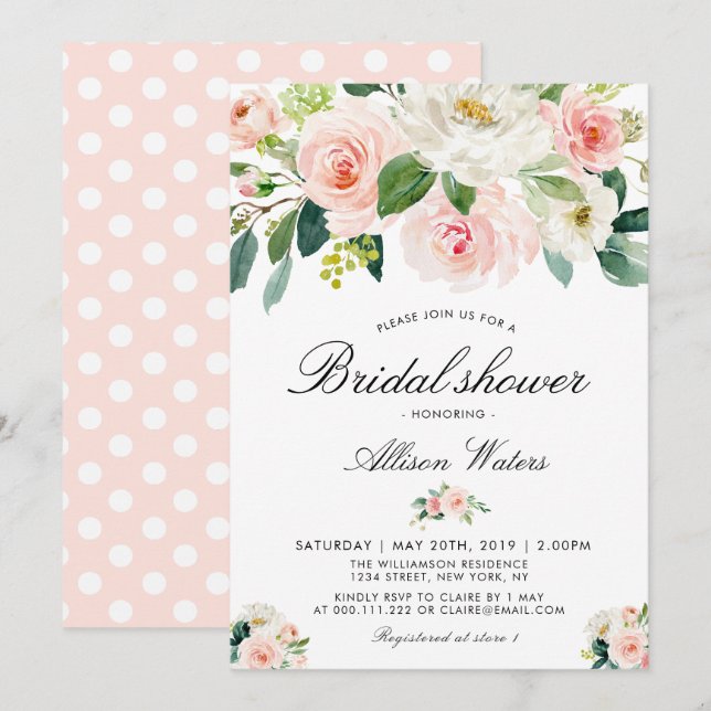 Pink blush Bridal shower invitation card (Front/Back)