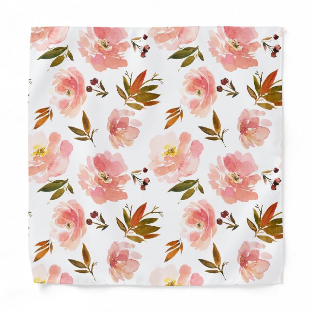 Pink Blush Brown Floral Pocket Square Bandana (Front)