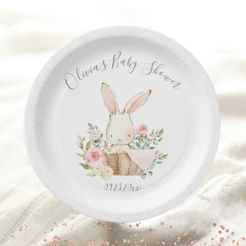 Pink Blush Bunny Rabbit Baby Girl Shower Paper Plates