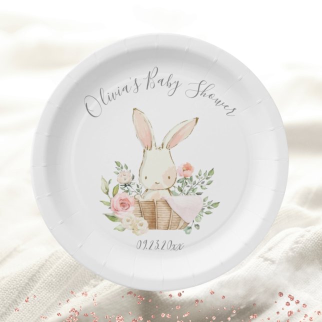 Pink Blush Bunny Rabbit Baby Girl Shower Paper Plates (Creator Uploaded)