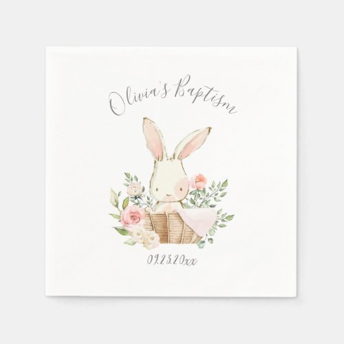 Pink Blush Bunny Rabbit Girl Baby Baptism Napkins