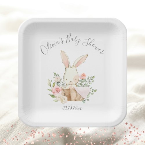 Pink Blush Bunny Rabbit Girl Baby  Paper Plates