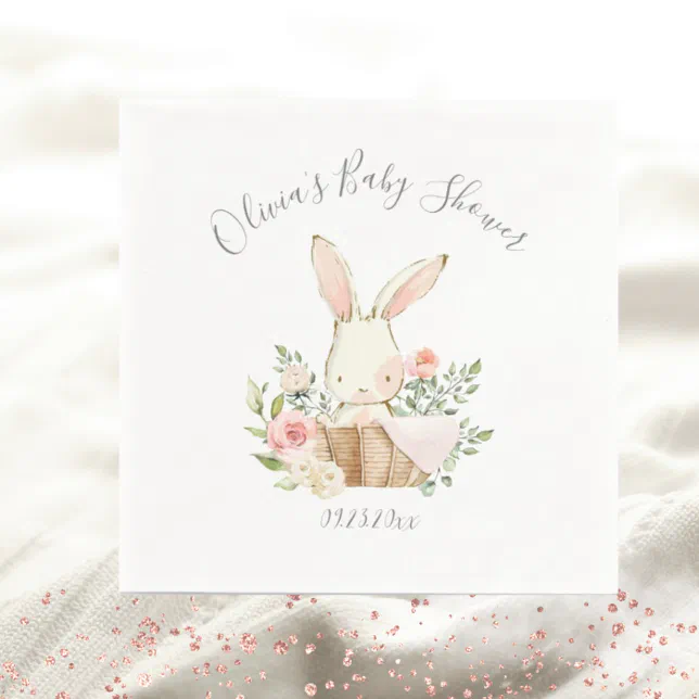 Pink Blush Bunny Rabbit Girl Baby Shower Napkins | Zazzle