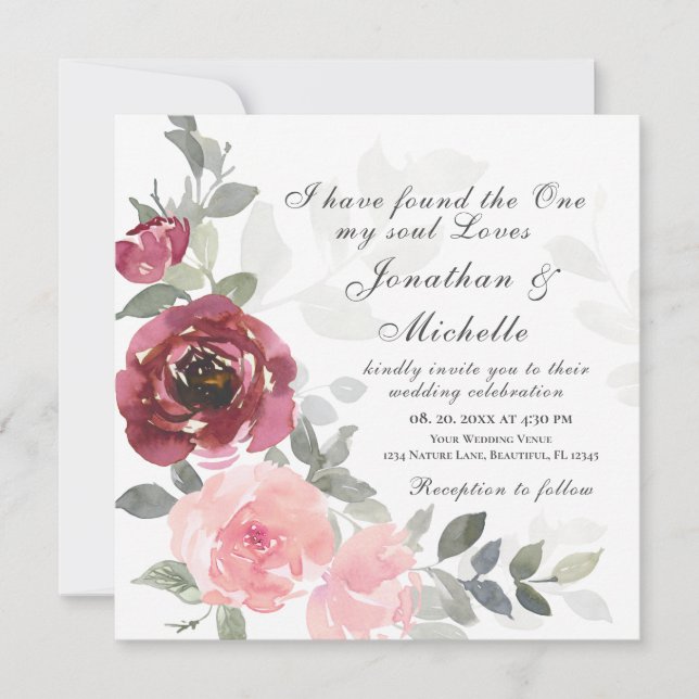 Pink Blush Burgundy Floral Christianl Wedding  Invitation (Front)