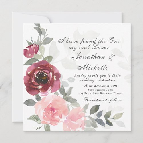 Pink Blush Burgundy Floral Christianl Wedding  Invitation