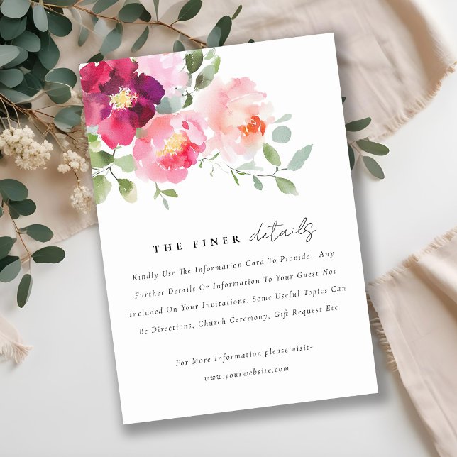 Pink Blush Burgundy Rose Watercolor Wedding Detail Enclosure Card (Creator Uploaded)