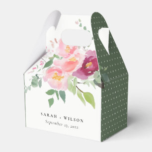 Pink Blush Burgundy Rose Watercolor Wedding Favor Boxes