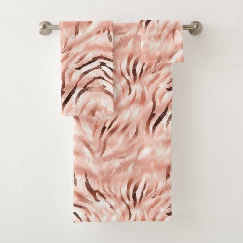 Pink Blush Champagne Rose Zebra  Bath Towel Set