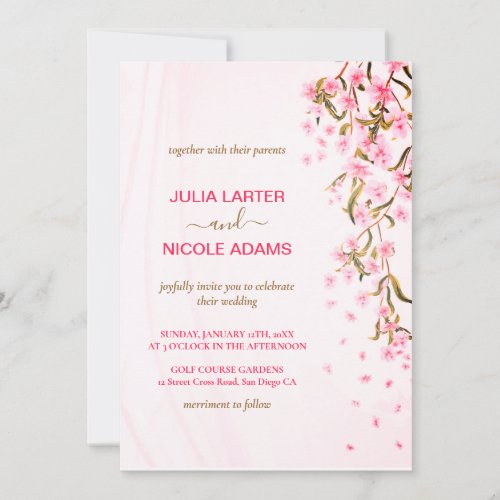 Pink Blush Cherry Spring Flower Shower Wedding Invitation