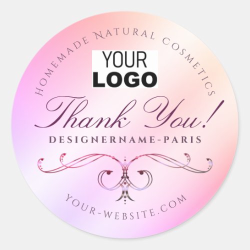 Pink Blush Color Gradient Gradience Ornate Logo Classic Round Sticker