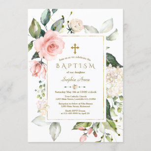 Instant download Baptism or Communion Invitation Editable Christening Pink & Peach Rose Watercolour Invite CH252