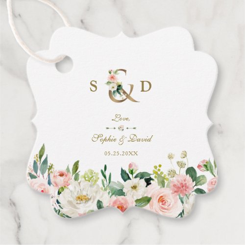 Pink Blush Cream Flowers Gold Ampersand Wedding Favor Tags