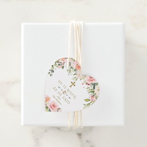Pink Blush Cream Flowers He Is Risen Gold Easter Favor Tags