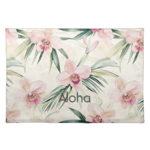 Pink Blush Cream Orchid Floral Cloth Placemat