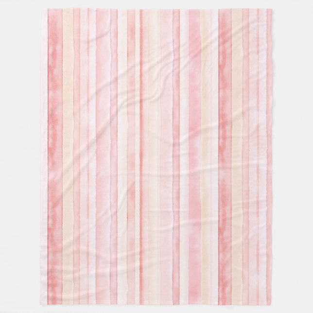 Pink Blush Cream Stripes   Fleece Blanket (Front)
