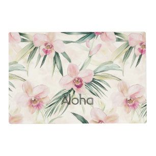 Pink Blush Cream Stripes Orchid Floral Placemat