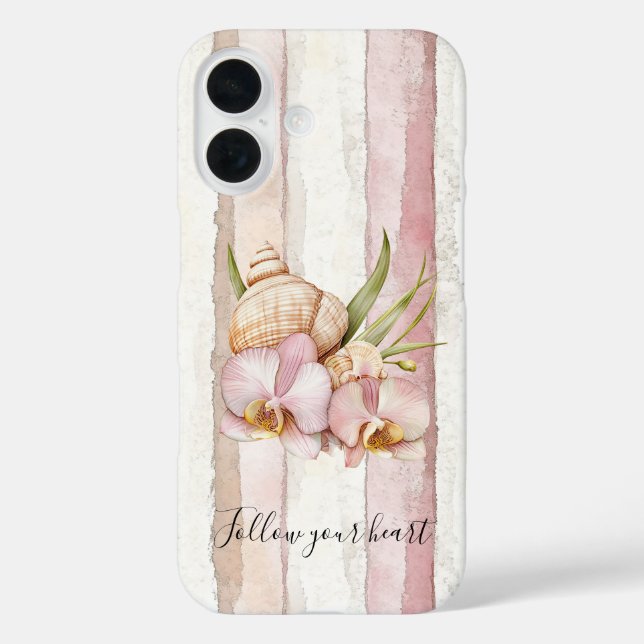 Pink Blush Cream Stripes Orchid Flowers Case-Mate iPhone Case (Back)