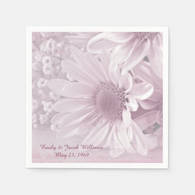 pink blush daisy wedding bouquet paper napkins (Front)