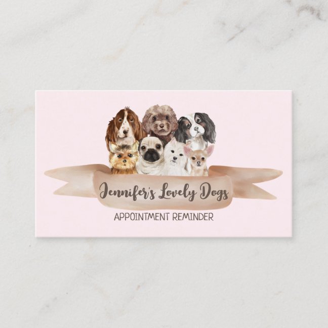Pink Blush Dog Groomer Pet Appointment Business Card