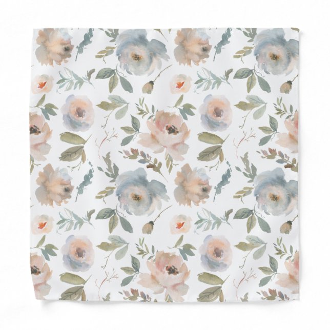Pink Blush Dusty Blue Floral Pocket Square Bandana (Front)