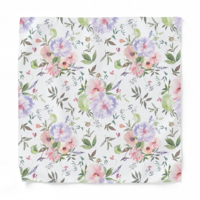 Pink Blush Dusty Blue Floral Pocket Square Bandana (Front)