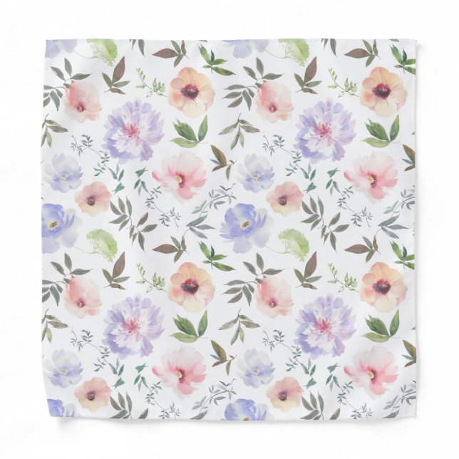 Pink Blush Dusty Blue Floral Pocket Square Bandana (Front)