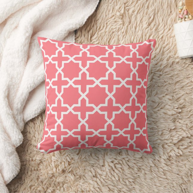 Pink Blush EIGHT POINTED STAR Moroccan Pattern Throw Pillow (Blanket)