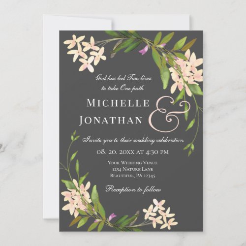 Pink Blush Elegant Garden Floral Christian Wedding Invitation