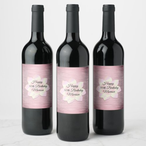 Pink Blush  Elegant Lotus Flower Birthday Wine Label