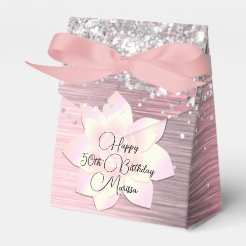 Pink Blush Elegant Lotus Flower Glittery Birthday Favor Boxes