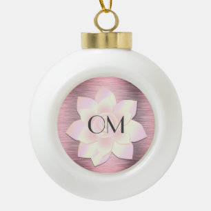 Pink Blush Elegant Lotus OM Ceramic Ball Christmas Ornament