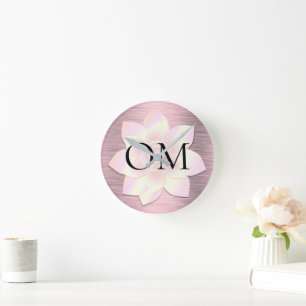 Pink Blush Elegant Lotus OM Round Clock