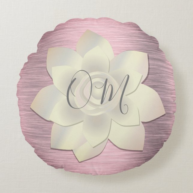 Pink Blush Elegant Lotus OM  Round Pillow (Front)