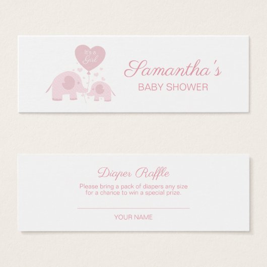 Pink Blush Elephant Girl Baby Shower Diaper Raffle (Front & Back)