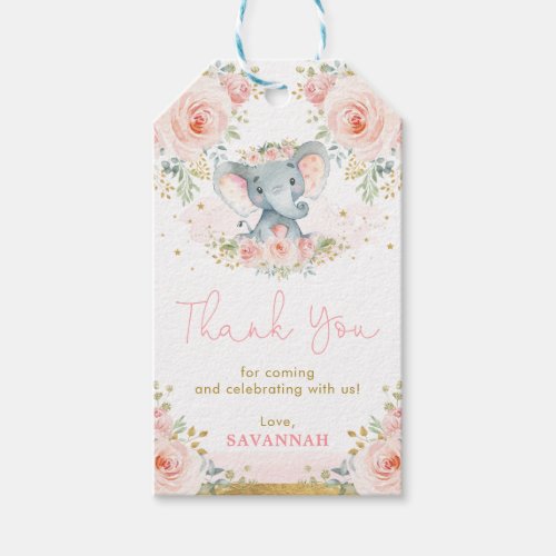 Pink Blush Elephant Girl Baby Shower Favors Gift Tags