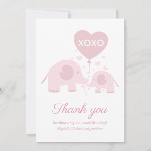 Pink Blush Elephant Girl Baby Shower Thank You