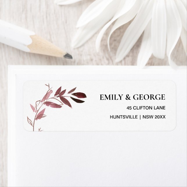 PINK BLUSH FAUNA WATERCOLOR LEAVES BRANCH ADDRESS LABEL (Insitu)