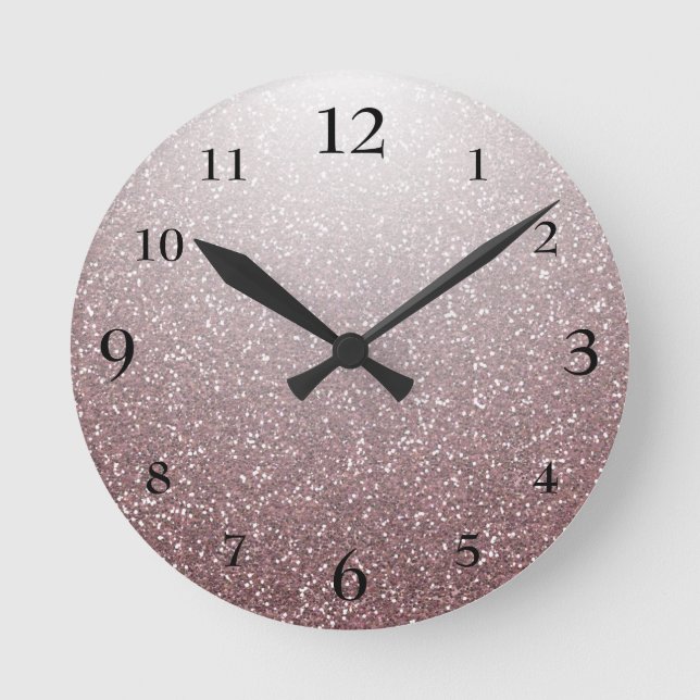 Pink Blush Faux Glitter Gradient Glamorous Round C Round Clock (Front)