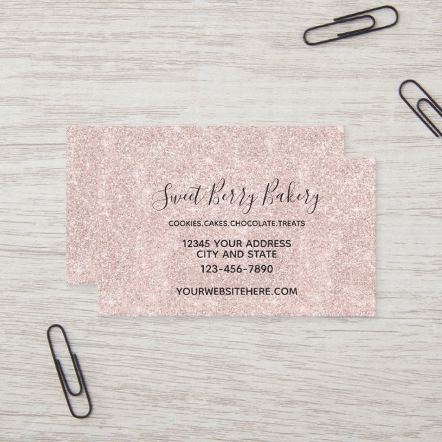 Pink Blush Faux Glitter Sparkle Business Card (Front/Back In Situ)