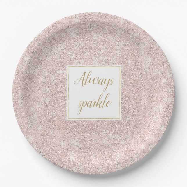 Pink Blush Faux Glitter Sparkle Paper Plates (Front)