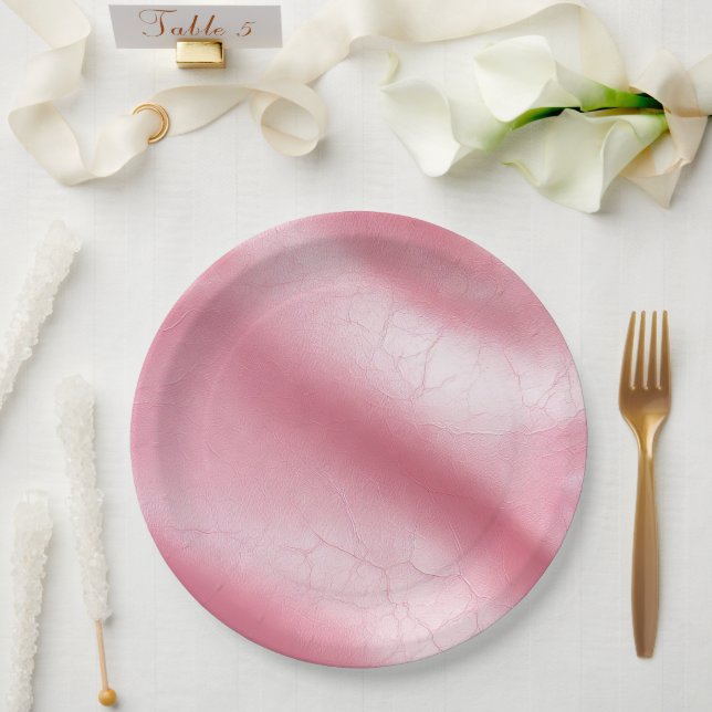 Pink Blush Faux Leather Bridal Shower Paper Plates (Wedding)