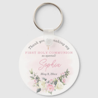 Pink blush First Communion keychain favor
