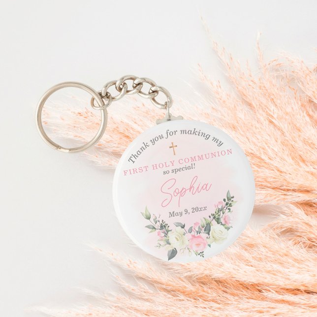 Pink blush First Communion keychain favor (Creator Uploaded)