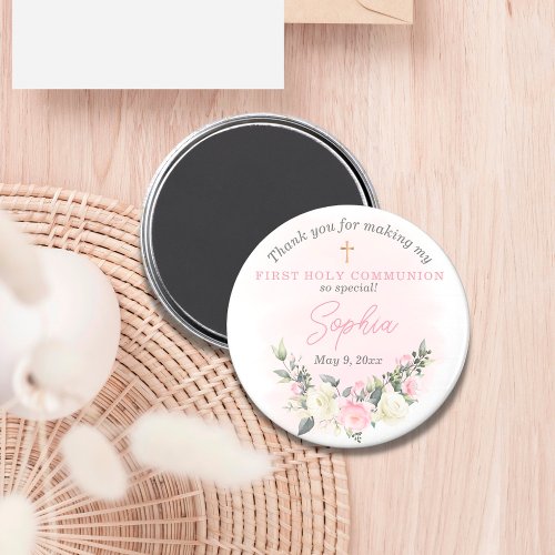 Pink blush First Communion magnet favor