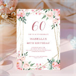 Pink Blush Floral 60th Birthday Invitation<br><div class="desc">Looking for a beautiful and elegant birthday invitation? Check out our blush pink floral invitation with a stunning gold geometric frame! This customizable invitation is perfect for any birthday celebration, whether it's a sweet 16, 30th, or 60th. The delicate pink flowers add a touch of femininity, while the gold frame...</div>