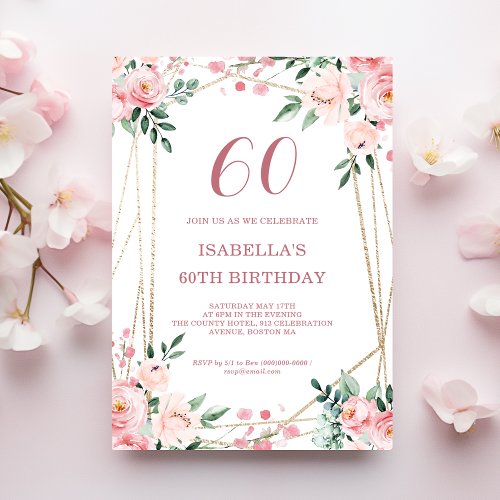 Pink Blush Floral 60th Birthday Invitation