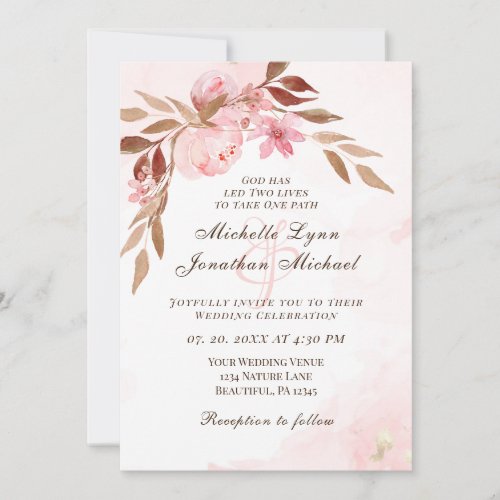 Pink Blush Floral All In One Christian Wedding Invitation
