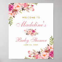 Pink Blush Floral and Gold Baby Shower Welcome Poster