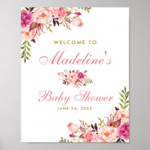 Pink Blush Floral and Gold Baby Shower Welcome Poster