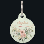Pink Blush Floral Arrangement on Sage Green Pet ID Tag<br><div class="desc">Dog or cat ID tag has a beautiful blush pink roses floral arrangement with moss green botanicals, including ferns, eucalyptus and leaves. The backdrop is Sage Green. Personalize the front with your dog or cats name. The reverse side has a template for all the lost pet info should they go...</div>